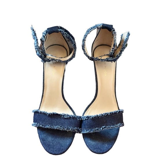 Sandal Denim Blue Jean Strappy Block Heel Size 7.5 Pella Moda - Picture 4 of 9